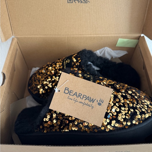 BearPaw Black and Gold Sequin Slippers - Picture 2 of 7
